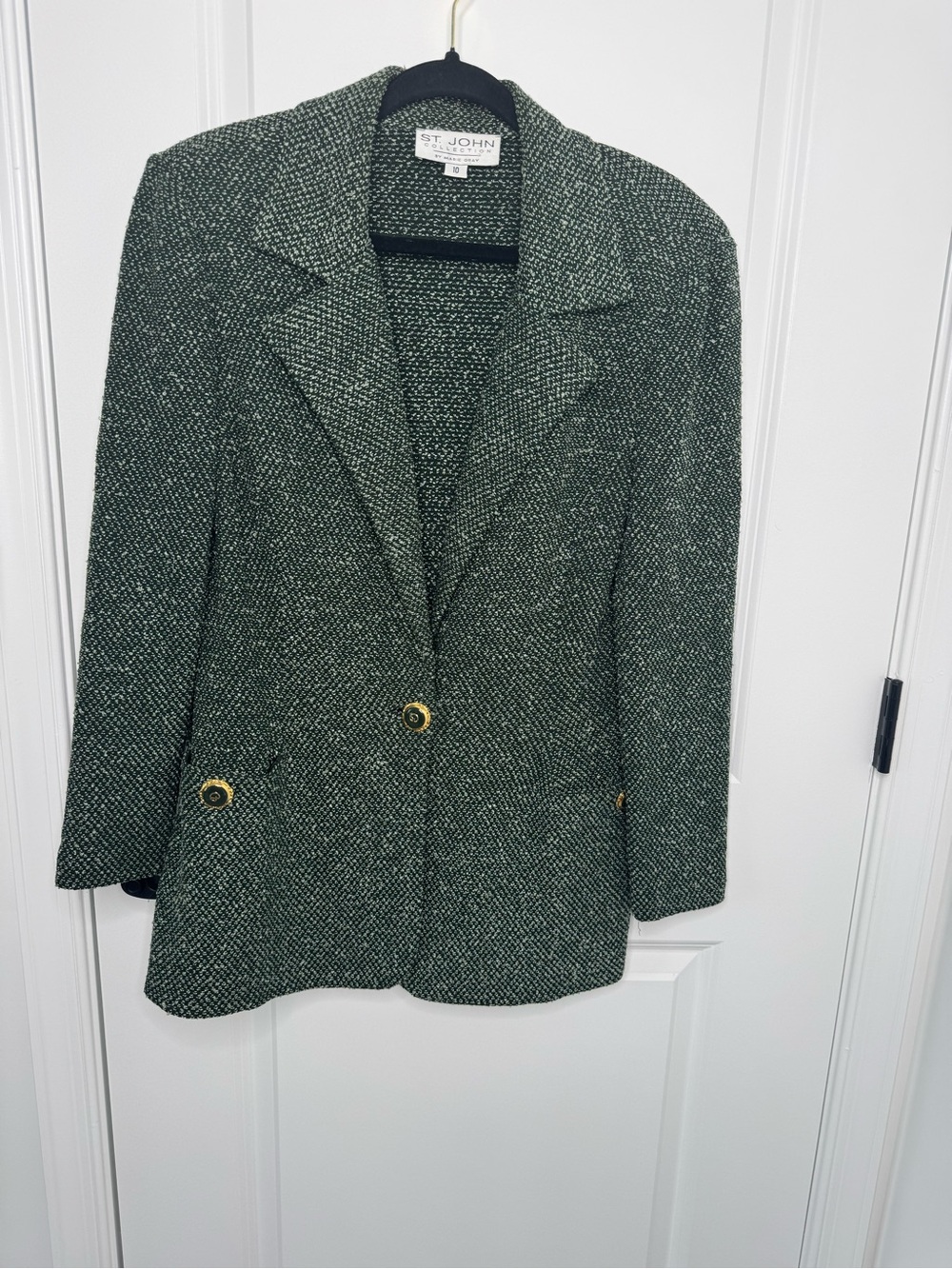 St. John green Tweed Blazer with Gold Buttons 10